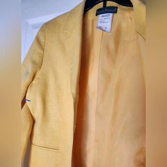 Harve Benard by BenardHolzman 14 Yellow 100%LINENCroppedPocketLined Women Blazer - Picture 6 of 7